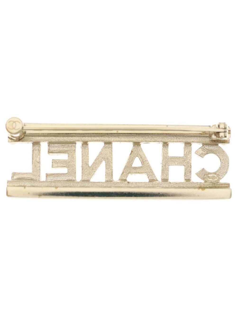 Chanel Logo Rhinestone Brooch Gold - Picture 2 of 6